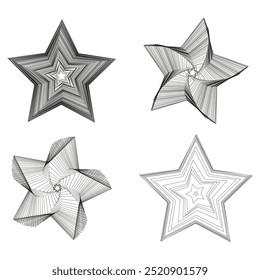 Geometric star shapes. Abstract linear design. Twisted star patterns. Vector outline icons.