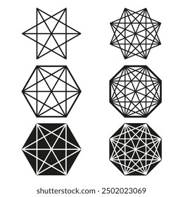 Geometric star shapes. Black and white designs. Abstract vector elements. Modern minimalist patterns.