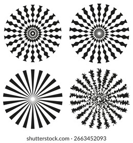 Padrão de explosão geométrica. Formas abstratas de explosão solar. Design radial Vetor. Ilustração em linha preta. EPS 10.