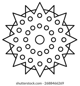 Geometric starburst pattern, featuring concentric circles and sharp angles, creating a dynamic and eyecatching design