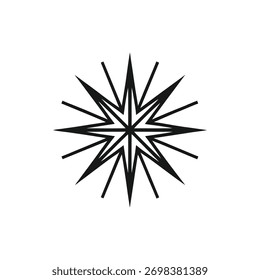 Ilustración geométrica de patrón de estallido estelar en blanco y negro: símbolo de arte de línea mínima para energía, brillo y diseño decorativo