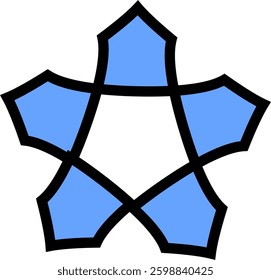 A geometric star-like shape with blue segments outlined in black. The abstract design gives a modern and artistic feel, making it suitable for logos, icons, or decorative elements.