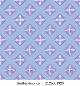 Geometric stars on blue background, seamless pattern. Vector illustration.