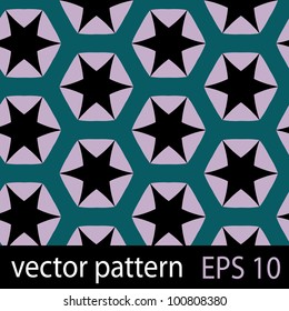 Geometric stars pattern on dark backdrop. Seamless vector background
