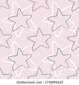 Geometric stars seamless pattern on pink background. Abstract star shapes elements wallpaper. Design for fabric, textile print, wrapping paper, childish textiles. Doodle style  vector illustration.