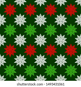 Geometric stars, vector seamless pattern, christmas winter ornament.