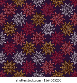 Geometric stars, vector seamless pattern, christmas winter ornament.