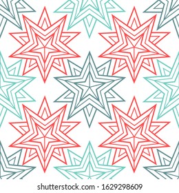 Geometric stars, vector seamless pattern, christmas winter ornament.