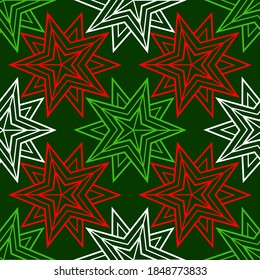 Geometric stars, vector seamless pattern, christmas winter ornament.