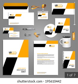 Geometric stationery template design with yellow and black square shapes. Documentation for business.