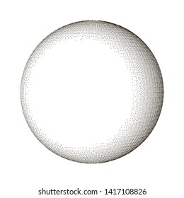 Geometric stipple points shape banner. Abstract grey ball, circle isolated white background. Silver vintage 3d template poster for design. Graphic drawing for advertisement. 3d vector icon, eps10.