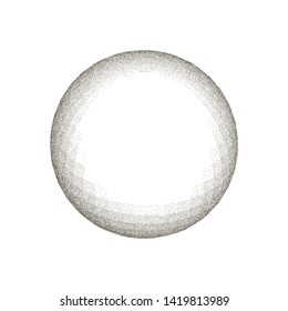 Geometric stipple points shape banner. Abstract grey ball, circle isolated white background. Silver vintage 3d template poster for design. Graphic drawing for advertisement. 3d vector icon, eps10.