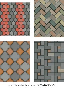 Geometric stone pattern. Color block floor tiles