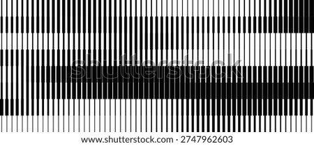 Geometric Stripe Halftone Background with Vertical Lines and Subtle Density Transition. Monochrome Vector Texture.