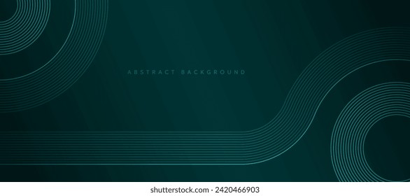Geometric stripe line art design. Abstract glowing lines on dark green background.