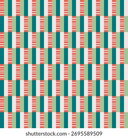 Geometric Stripe Seamless Pattern in Red, Green and Pink Color Palette