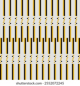 Listra geométrica e estrela com preto e amarelo. Padrão de linhas verticais. Forma geométrica, groovy, vintage, retro, simplicidade e conceito abstrato para moda, capa e decoração. Padrão de faixa geométrica