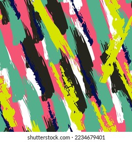 Geometric Stripe Vector Seamless Pattern. Paint Fabric Pattern. Abstract Line Wall Wallpaper. Watercolor Line Modern Background.