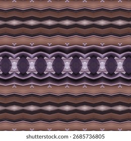 Plano de fundo abstrato listrado geométrico com repetição de losango-como e padrões circulares em tons de roxo suave e marrom, ideal para arte digital e design.