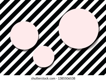Geometric striped black and white background with round pink stand for goods. Simple minimalistic zebra pattern for advertising,design,wallpaper with copy space for inscriptions - vector illustration.