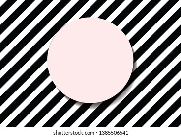 Geometric striped black and white background with round pink stand for goods. Simple minimalistic zebra pattern for advertising,design,wallpaper with copy space for inscriptions - vector illustration.