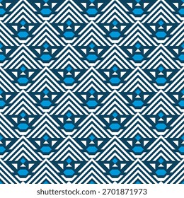 Geometric Striped Chevron Shape Seamless Pattern Background with Blue Accent