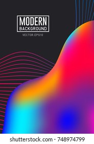 Geometric striped color minimalism cover vector set. Futuristic liquid 3d template. Abstract background on black.