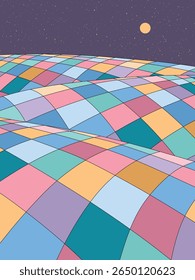 Geometric striped mountains. Сheckered landscape. 1960s retro poster