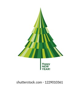 Geometric striped pattern abstract isolated Christmas tree. Design element for xmas card, invitation, poster.
