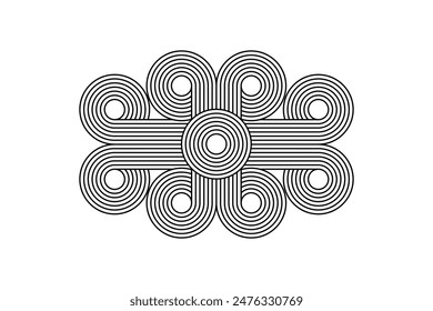 Geometric striped pattern, abstract linear boho zen arch design. Vector linear clipart, editable strokes.