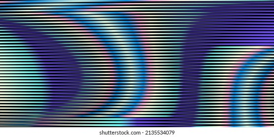 Geometric striped pattern with blurred vision moir abstract shapes in bright neon tones. Metaverse concept background for wall art, wall panel, poster, web banner, mobile apps, interior decor. 