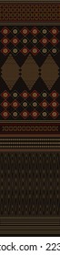 Geometric striped pattern filled with small flowers, leaves, rhombuses and triangles, chevrons