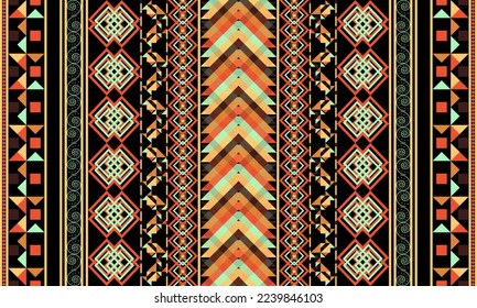 Ornamento folclórico de patrón de rayas geométricas. La textura vectorial étnica tribal ornamenta un elegante estilo lujoso. Figura bordado tribal. Patrones aztecos indios, escandinavos, gitanos, mexicanos, africanos, folclóricos.