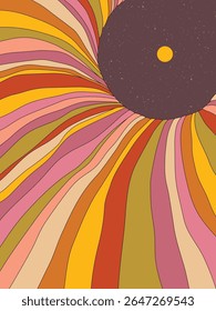 Geometric striped rock. Wavy colorful landscape. 1960s retro poster
