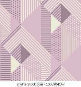 Patrón geométrico a rayas sin fisuras en colores escandinavos color rosa polvo. Geometría abstracta con motivos repetibles. Reloj de mosaico para textil, tela, tejido, papel de envoltura, diseño de superficie. Ilustración del vector