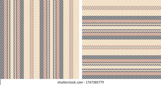 Geometric stripes pattern vector set. Herringbone orange and brown vertical and horizontal lines for dress, skirt, shirt, or other modern autumn textile print.