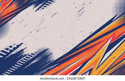 Geometric stripes racing background with abstract grunge brush strokes