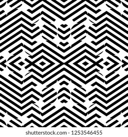 Geometric stripes rhombus pattern. Seamless tribal vintage monochrome colors vector illustration ready for fashion textile print.