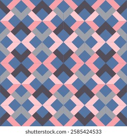 Geometric stripes seamless pattern with grey, pink on blue background. design for wallpapers, surface textures, fabric print. Vector illustration.