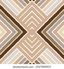 Geometric stripes seamless pattern. Wooden herringbone tiles, lines and rhombus boho print.