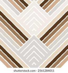 Geometric stripes seamless pattern. Wooden herringbone tiles, lines and rhombus boho print. 