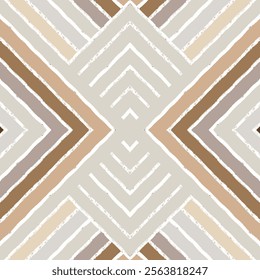 Geometric stripes seamless pattern. Wooden herringbone tiles, lines and rhombus boho print. 