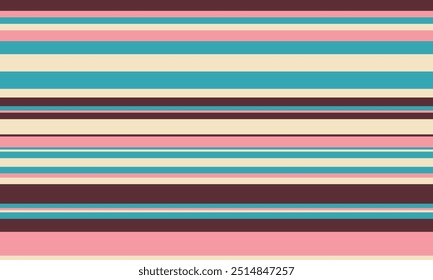 Geometric stripes seamless vector pattern with horizontal lines in varied colours, creating an abstract background. Ideal for textile design, wallpaper, or graphic prints.