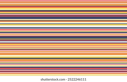Geometric stripes seamless vector pattern with horizontal lines in varied colours, creating an abstract background. Ideal for textile design, wallpaper, or graphic prints.