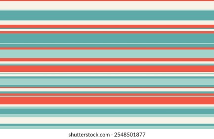 Geometric stripes seamless vector pattern with horizontal lines in varied colours, creating an abstract background. Ideal for textile design, wallpaper, or graphic prints.