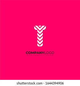 geometric stripped modern T logotype design concept isolated on pink background