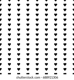 Geometric stripped seamless pattern with heart shapes. Monochrome abstract vector texture.