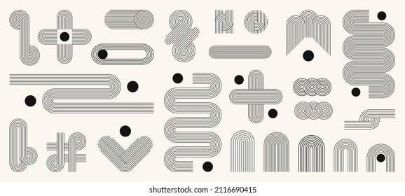 Geometric Stripy Pattern, Design Line Art Shape. Vector Linear Clipart, Editable Stroke