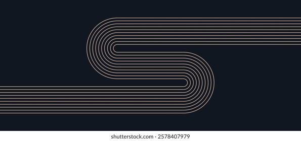 Geometric stripy pattern, design line art shape on dark background. Vector flat illustration