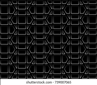 The geometric structure background pattern with triangles,square, hexagons. - Illustration Decor, black background, , Textile